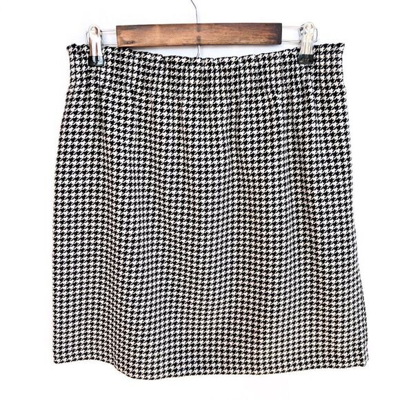 J. Crew Factory Wool Blend Black White Houndstooth Plaid Sidewalk Skirt 10 - Picture 6 of 8